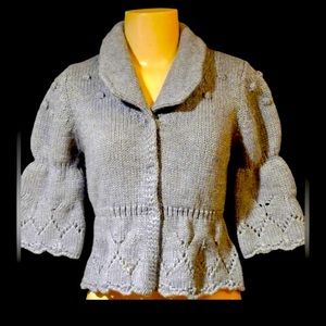 Anthropologie Hekla & Co Italy gray 3/4 bell sleeve cardigan sweater- EUC Sz M